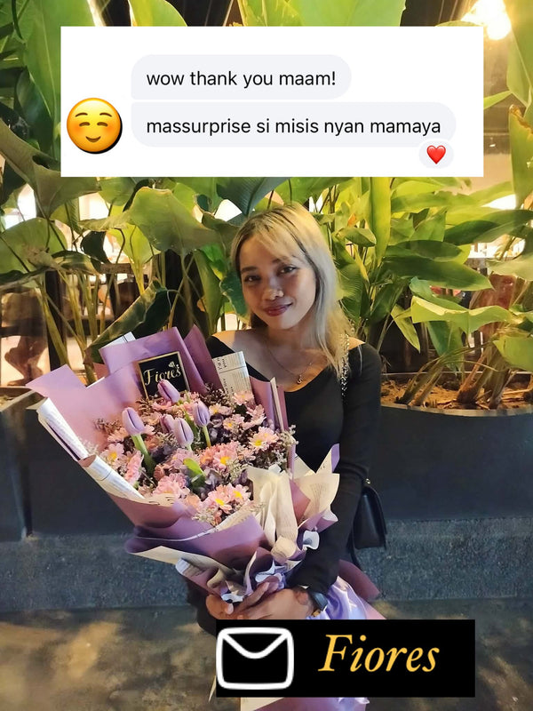 Happy customer with flowers