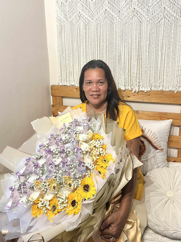 Happy customer with flowers
