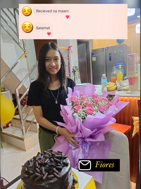 Happy customer with flowers