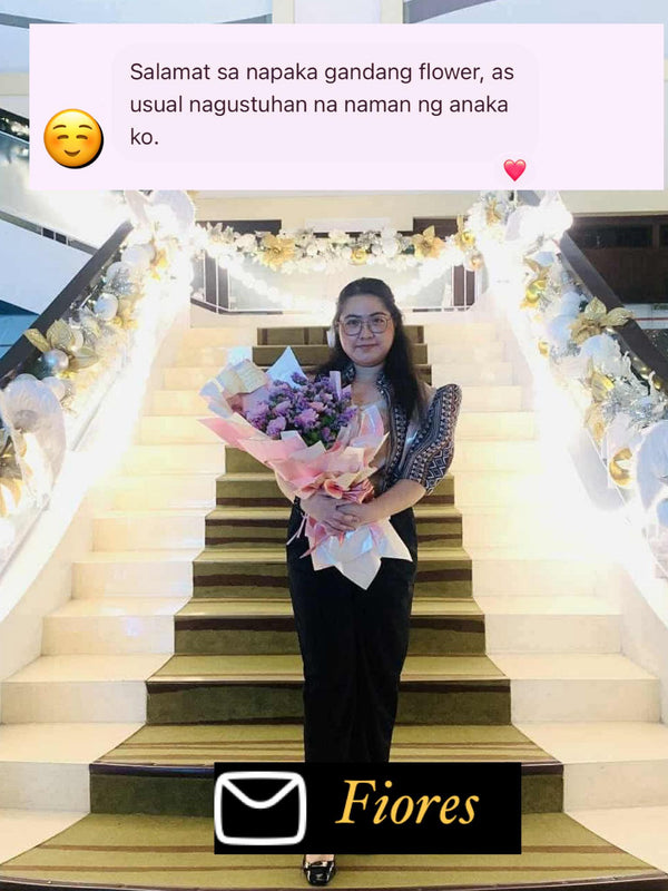 Happy customer with flowers