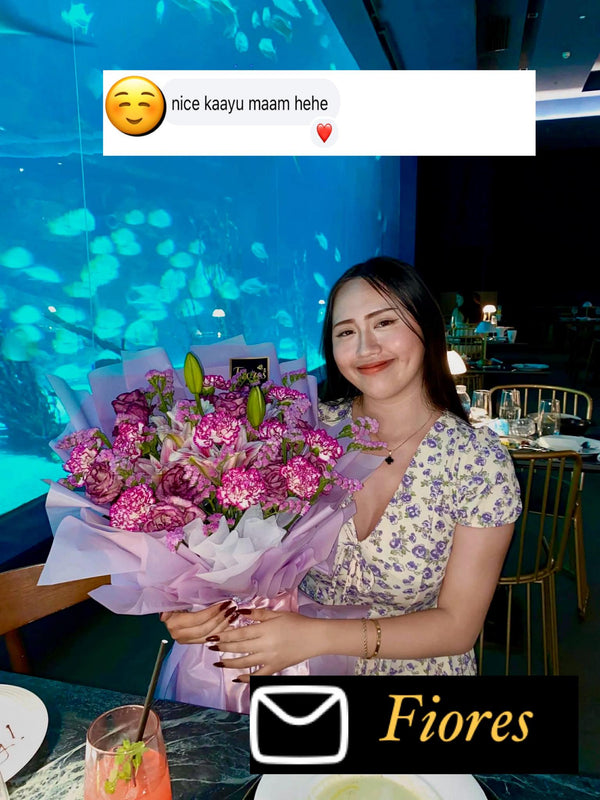 Happy customer with flowers