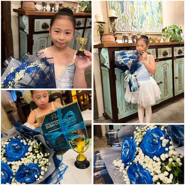 Happy customer with flowers