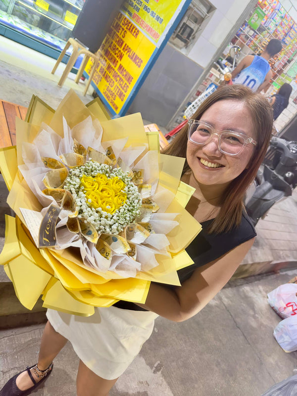 Happy customer with flowers